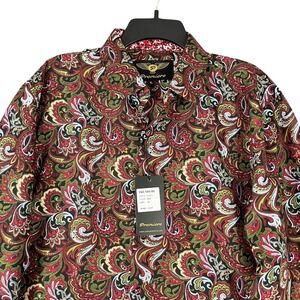 Premiere Mens XL Paisley Button Shirt Red Black Green Retro Resortcore Style